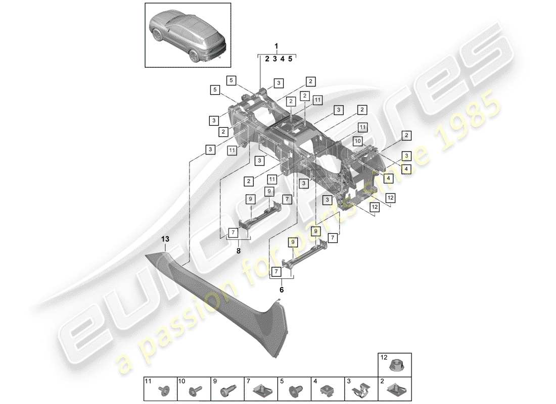 porsche cayenne e3 (2019) center console part diagram