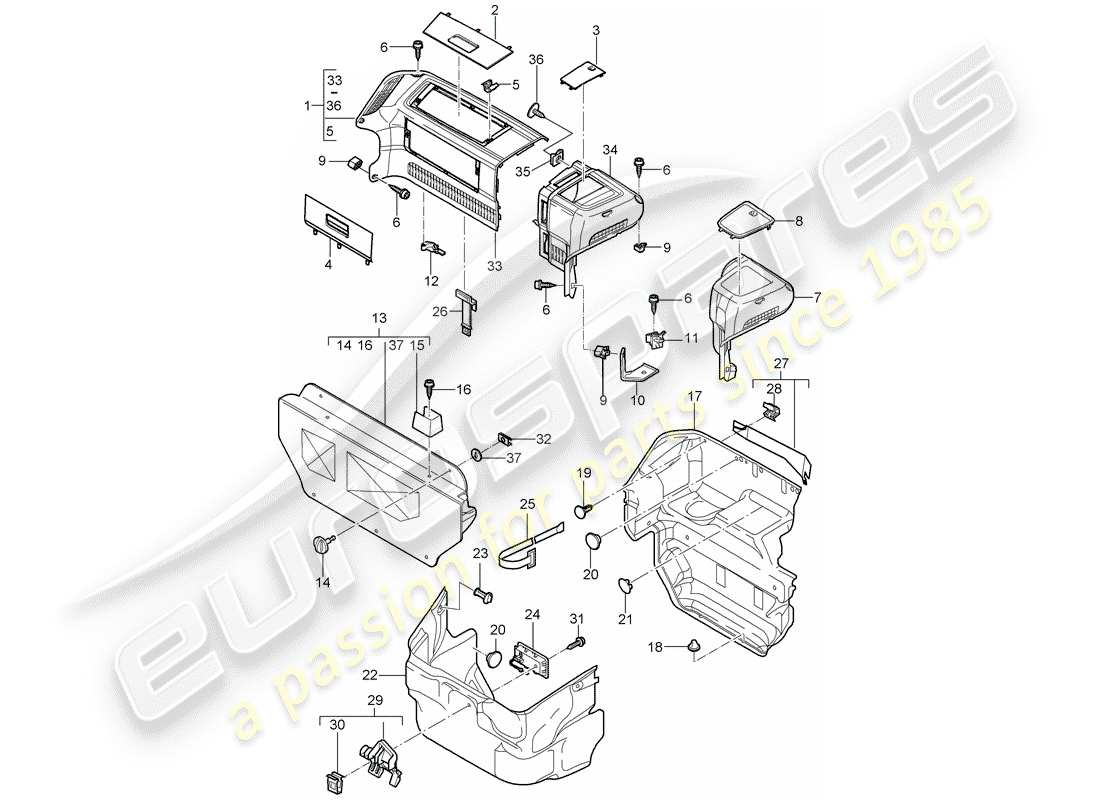 porsche 997 (2005) luggage compartment part diagram