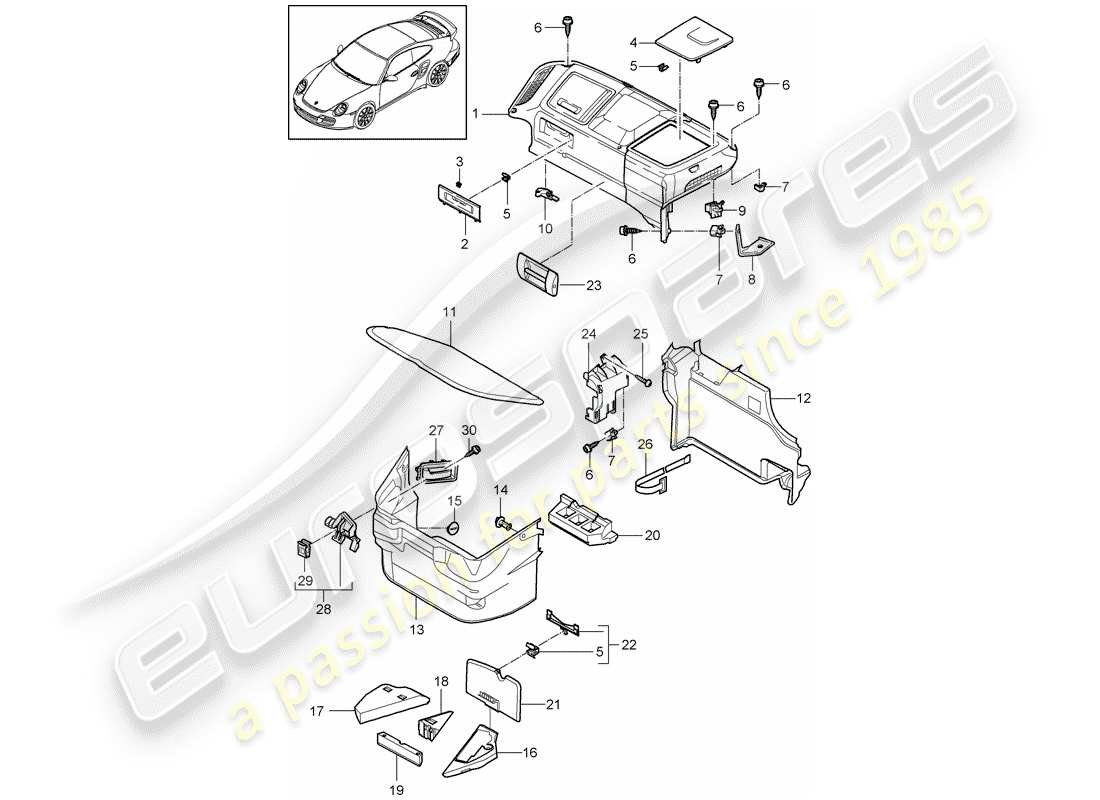 porsche 911 t/gt2rs (2013) luggage compartment part diagram