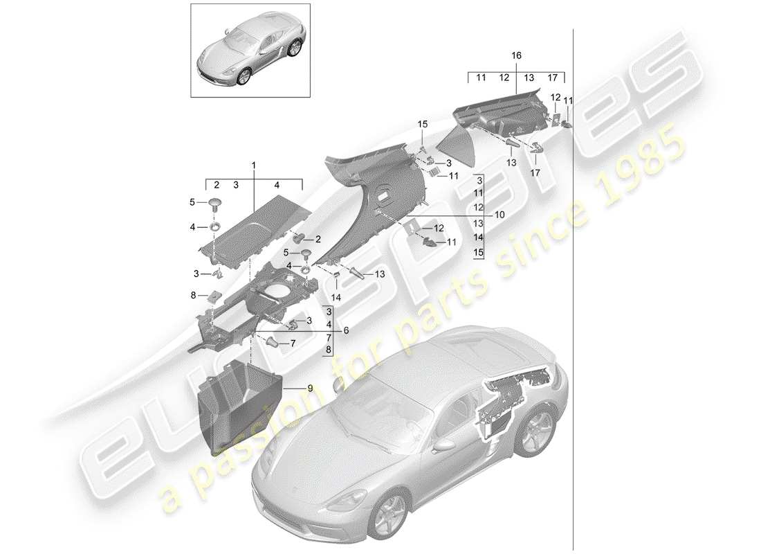 porsche 718 cayman (2020) trims part diagram