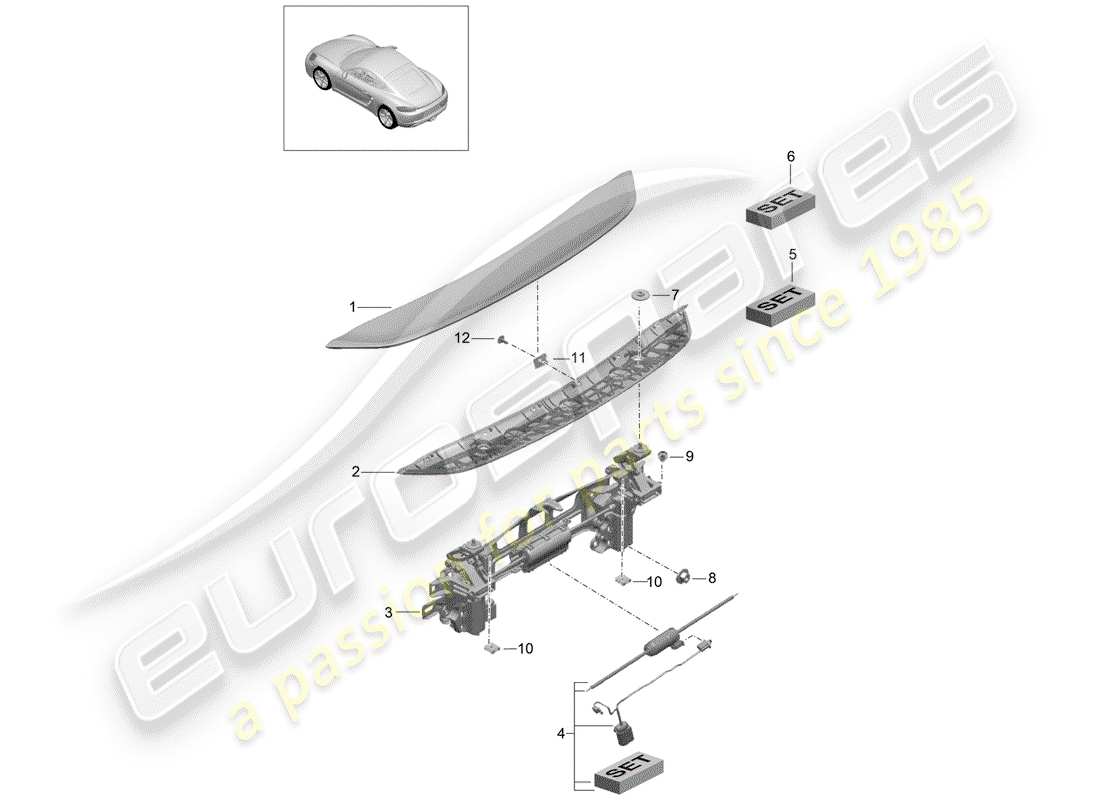 porsche 718 cayman (2020) rear spoiler part diagram