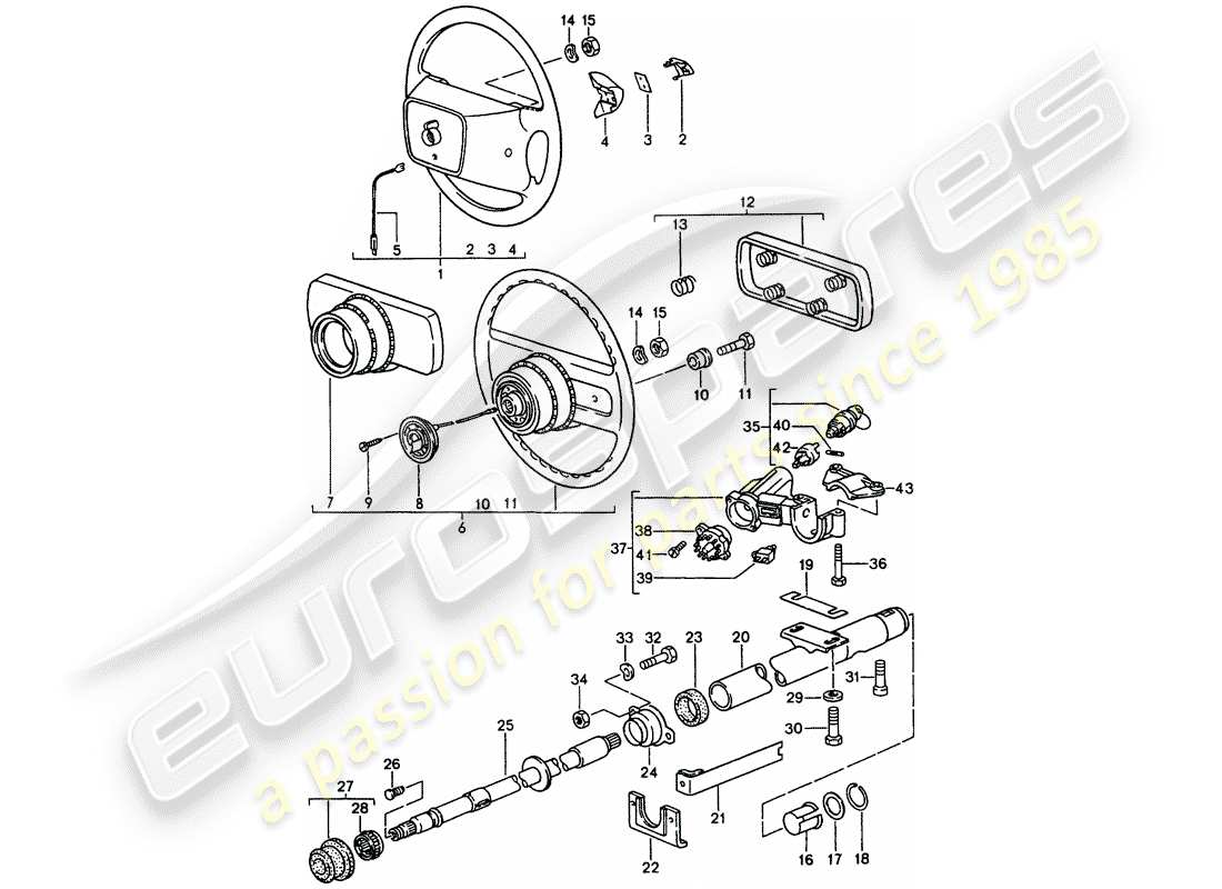 porsche 944 (1991) steering wheel - steering column - steering lock part diagram