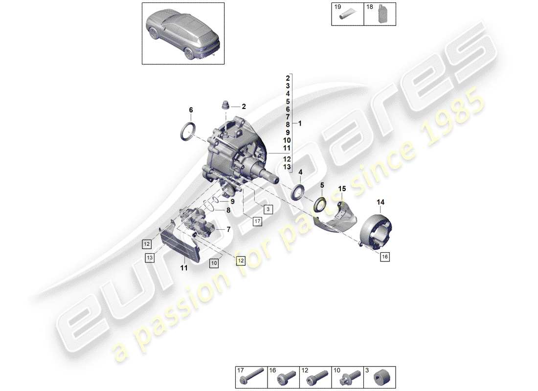 porsche cayenne e3 (2020) transfer box part diagram