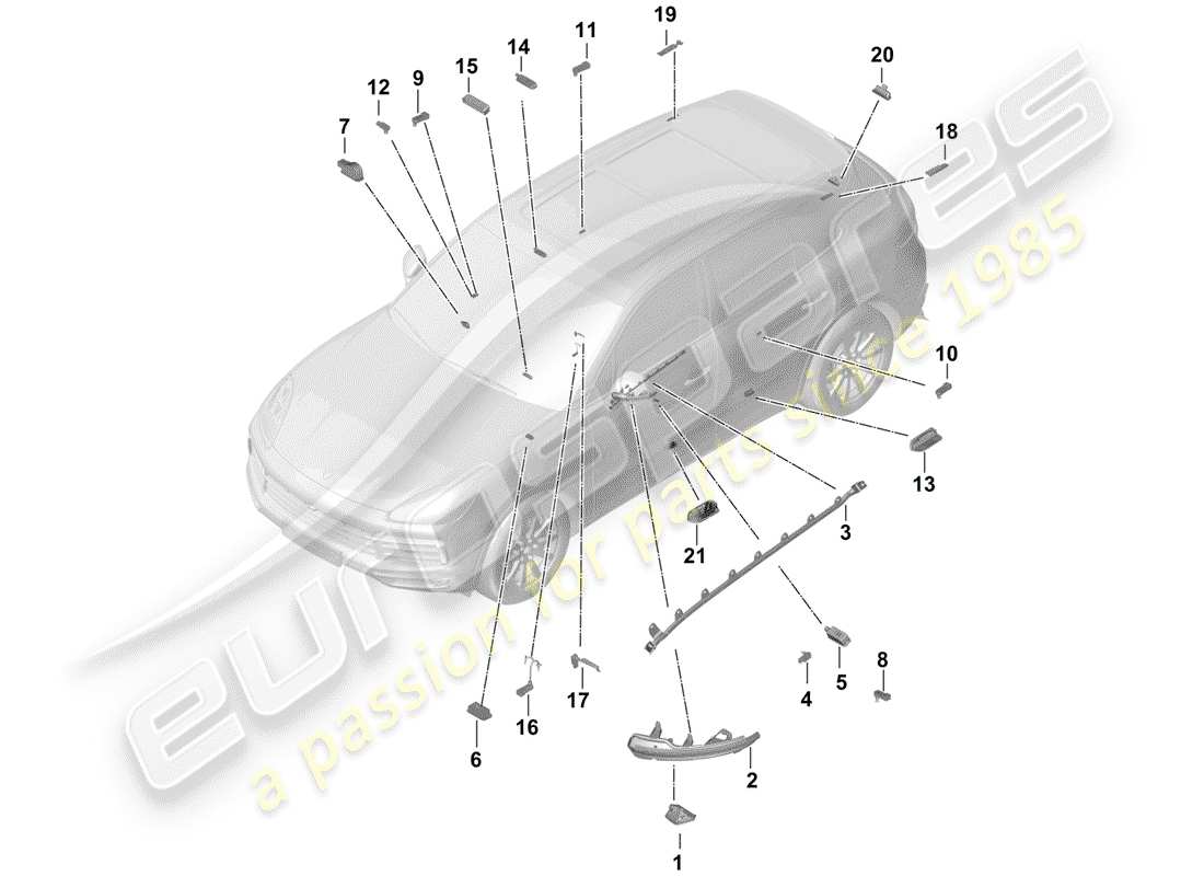 porsche cayenne e3 (2019) interior lighting part diagram