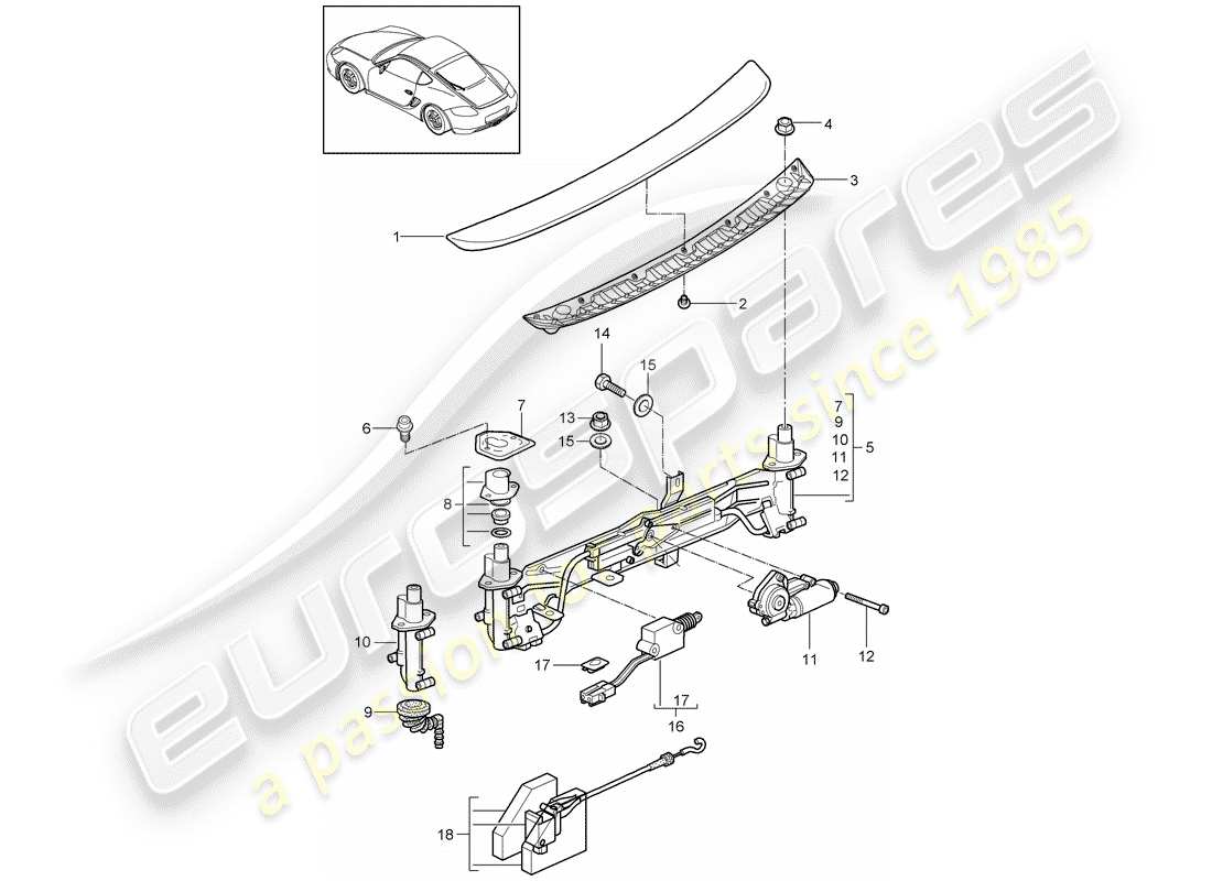 porsche cayman 987 (2011) rear spoiler part diagram