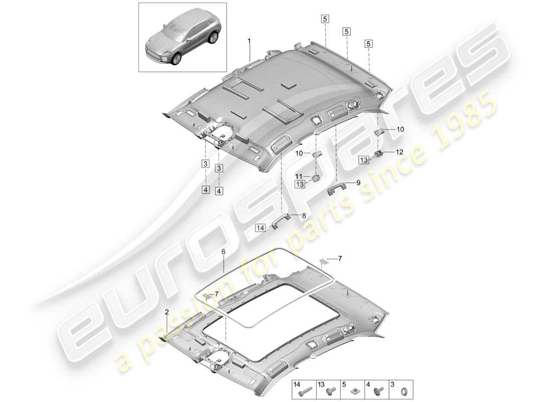 porsche macan (2020) roof trim panel part diagram