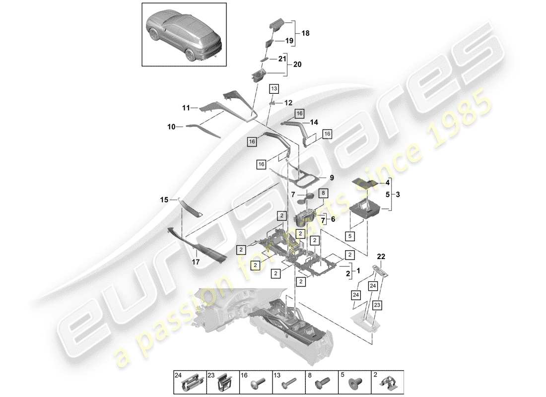 porsche cayenne e3 (2020) center console part diagram