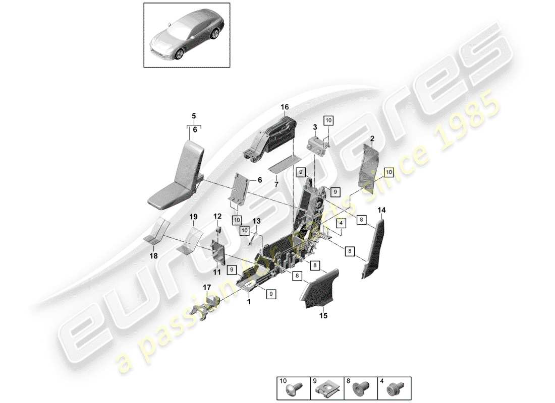 porsche panamera 971 (2018) center console part diagram