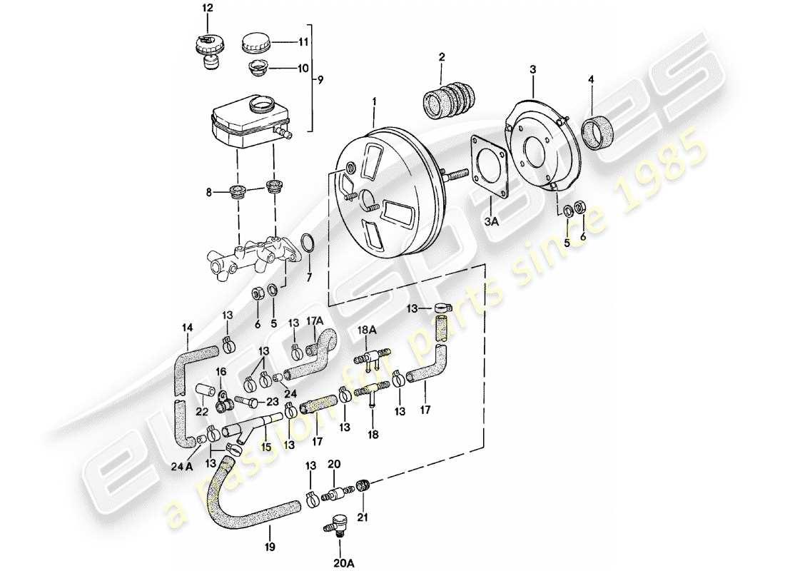 porsche 924 (1985) brake booster - reservoir part diagram