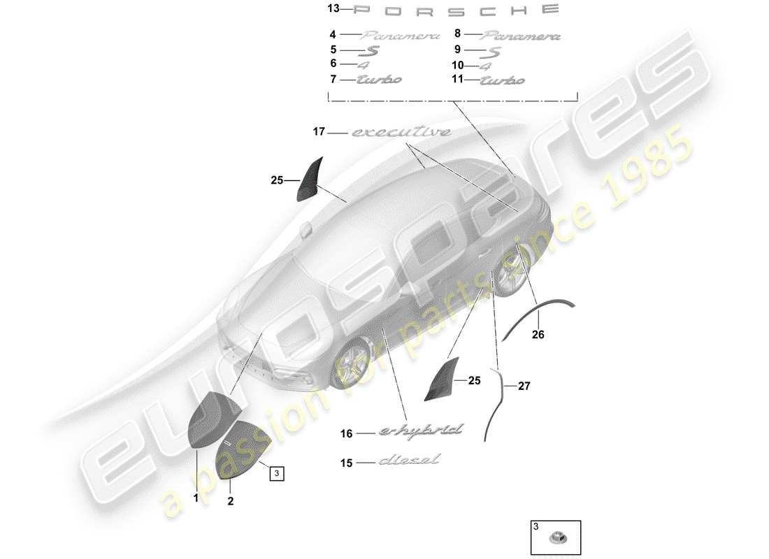 porsche panamera 971 (2020) nameplates part diagram