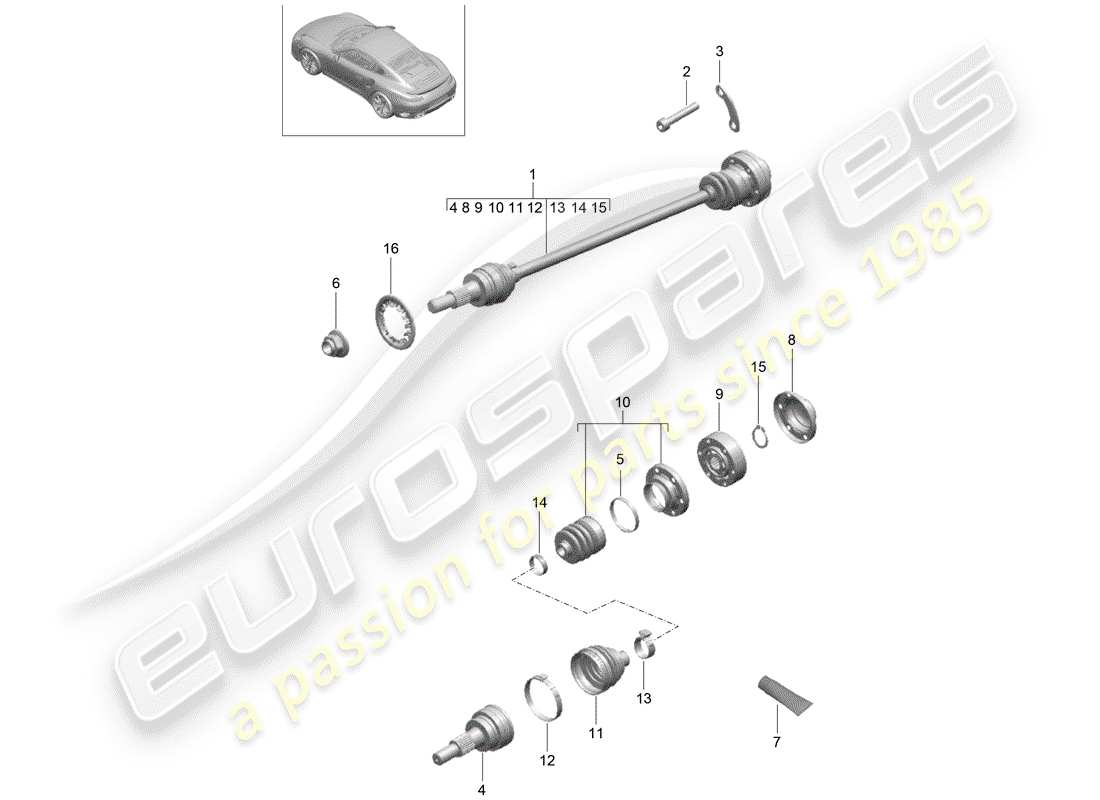 porsche 991 turbo (2015) drive shaft part diagram