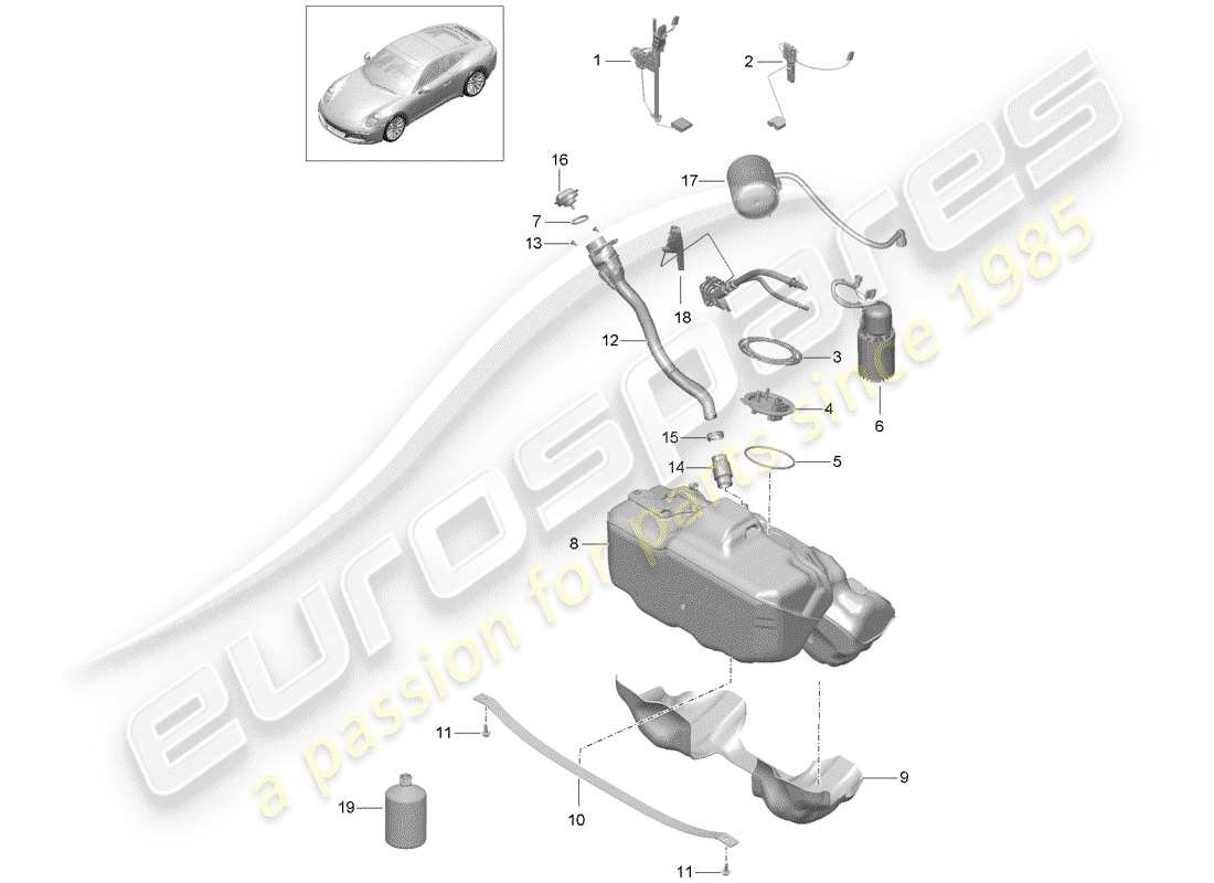 porsche 991 gen. 2 (2018) fuel tank part diagram