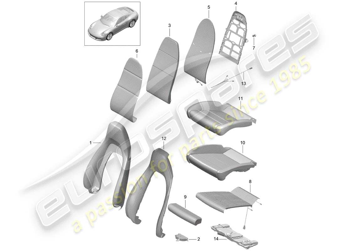 porsche 991 gen. 2 (2018) foam part part diagram