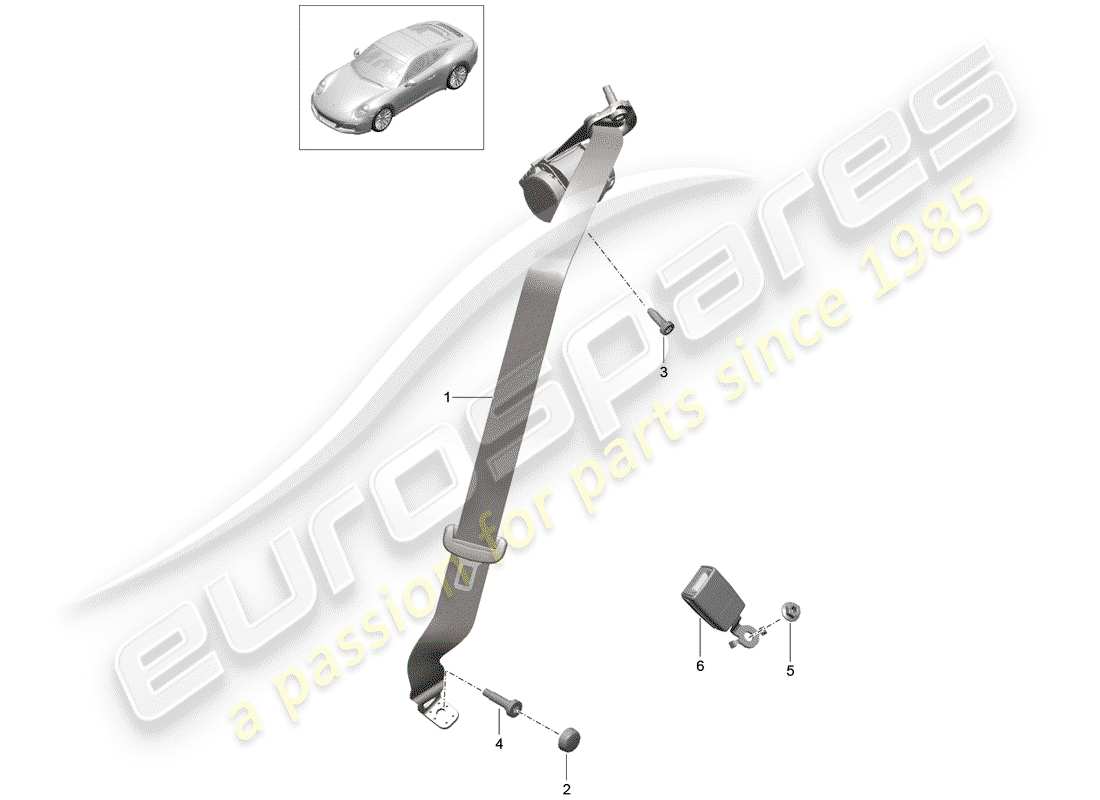 porsche 991 gen. 2 (2018) three-point seat belt part diagram