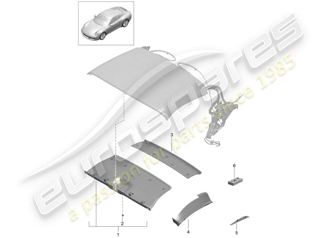 porsche 991 gen. 2 (2017) convertible top part diagram