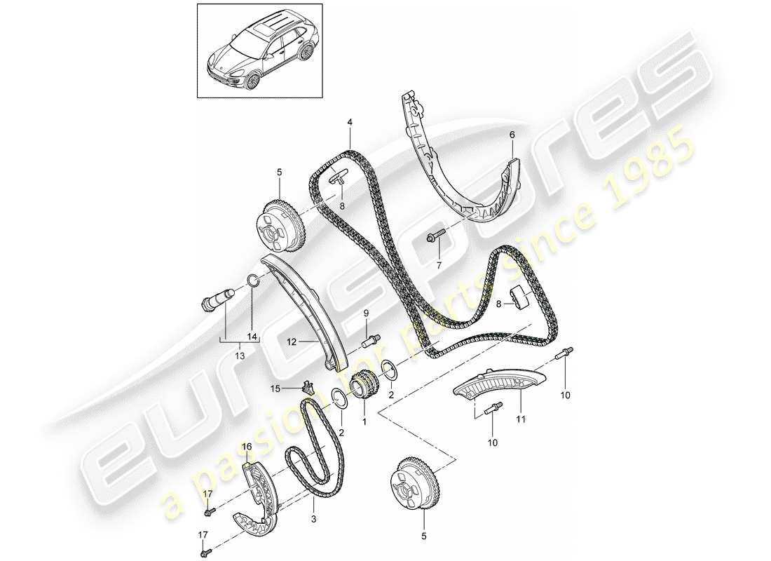 porsche cayenne e2 (2018) timing chain part diagram