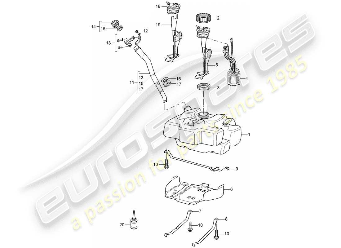 porsche 997 (2005) fuel tank part diagram