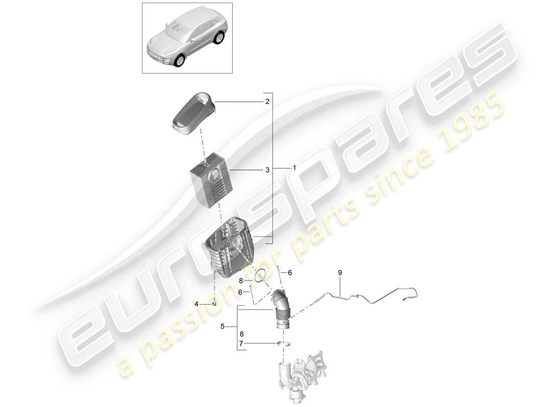 porsche macan (2015) air cleaner with connecting part diagram