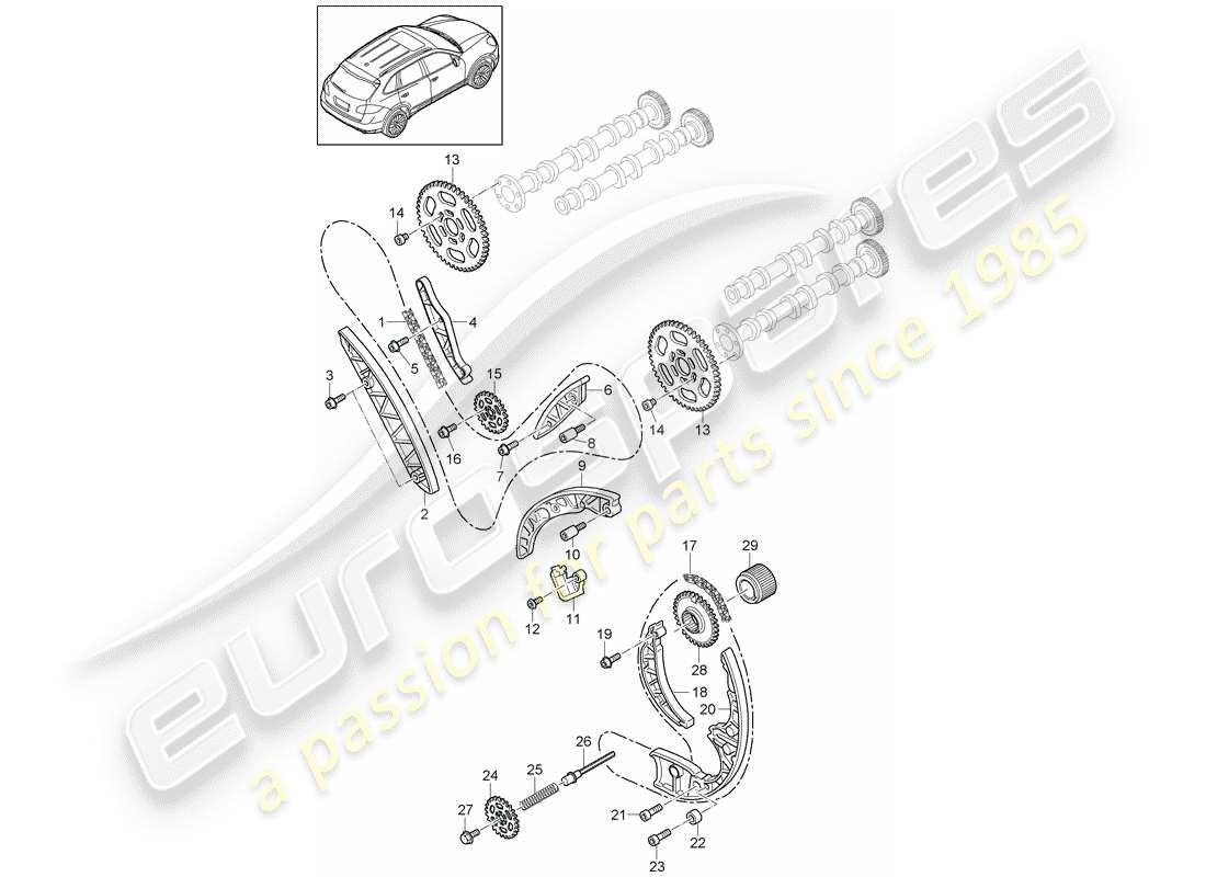 porsche cayenne e2 (2011) timing chain part diagram