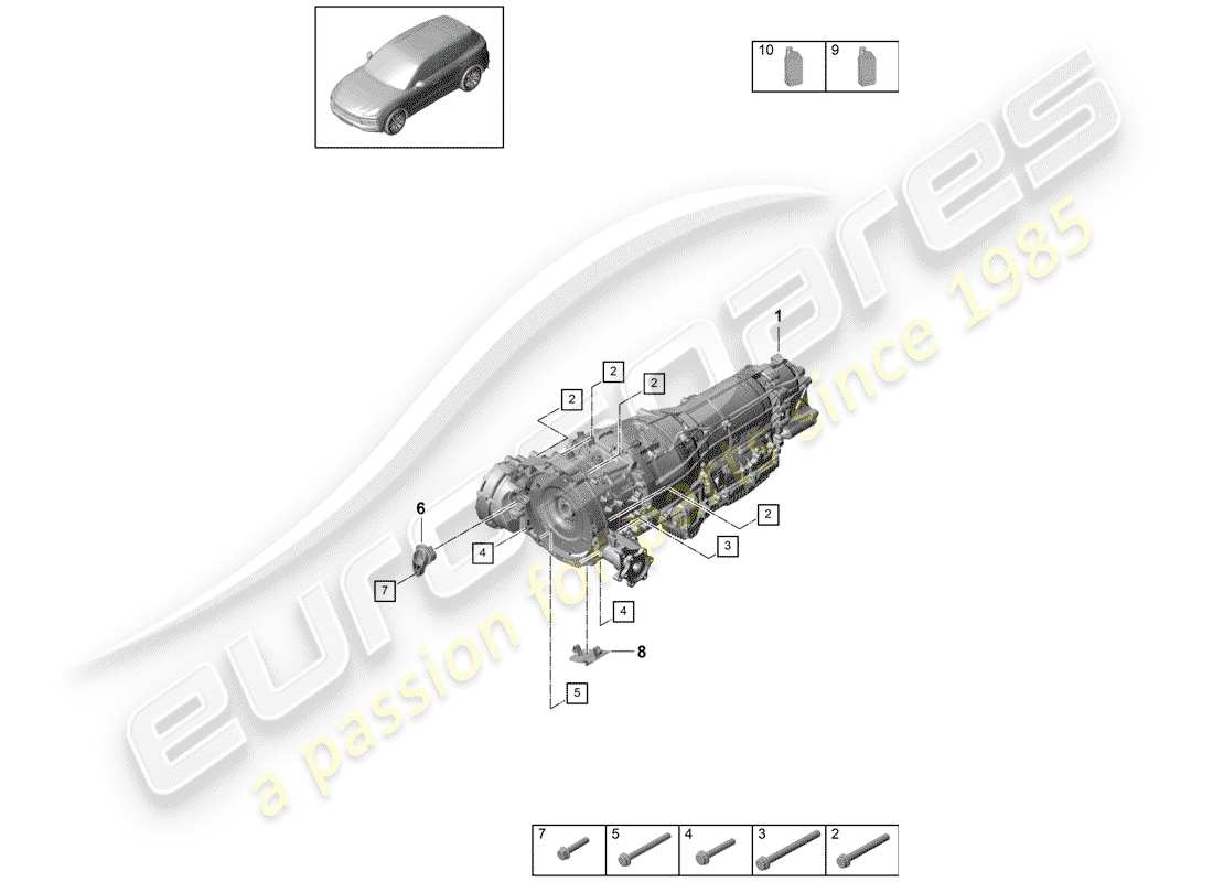 porsche cayenne e3 (2018) 8-speed automatic gearbox part diagram