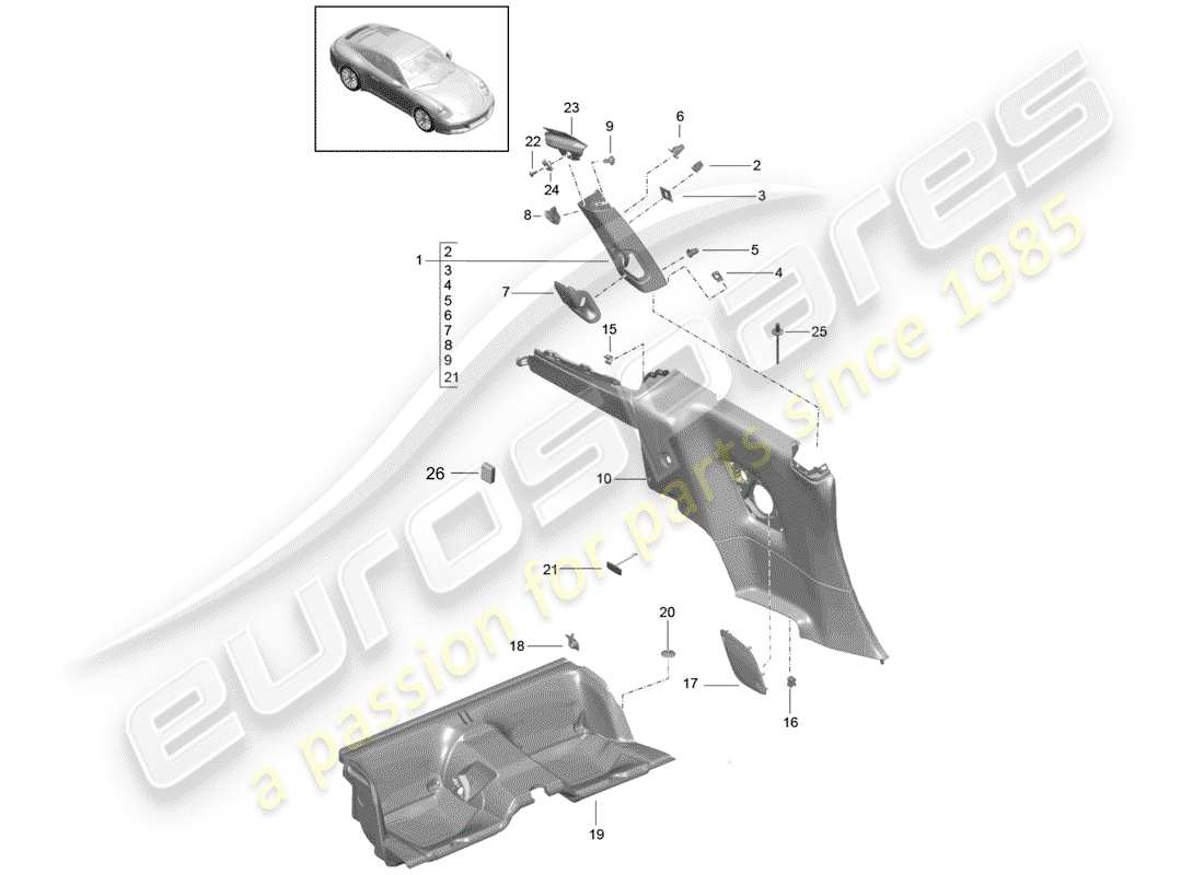 porsche 991 gen. 2 (2020) quarter trim panel part diagram