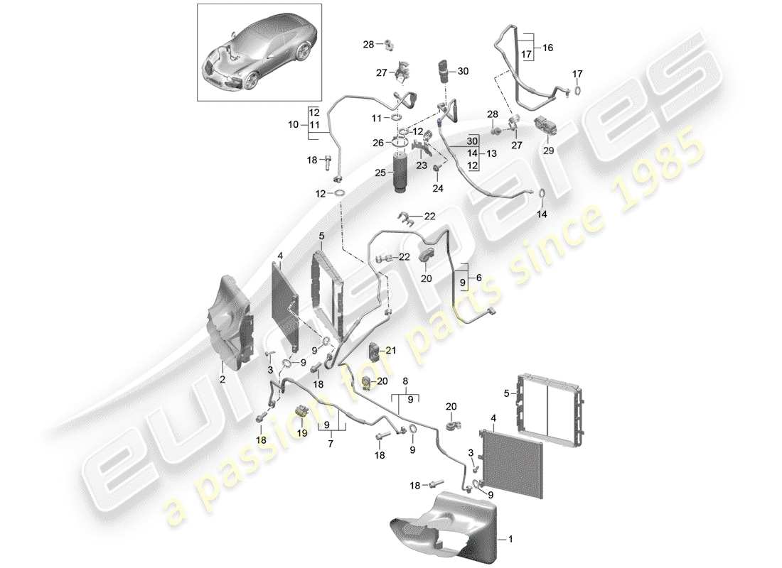 porsche 991 (2014) refrigerant circuit part diagram