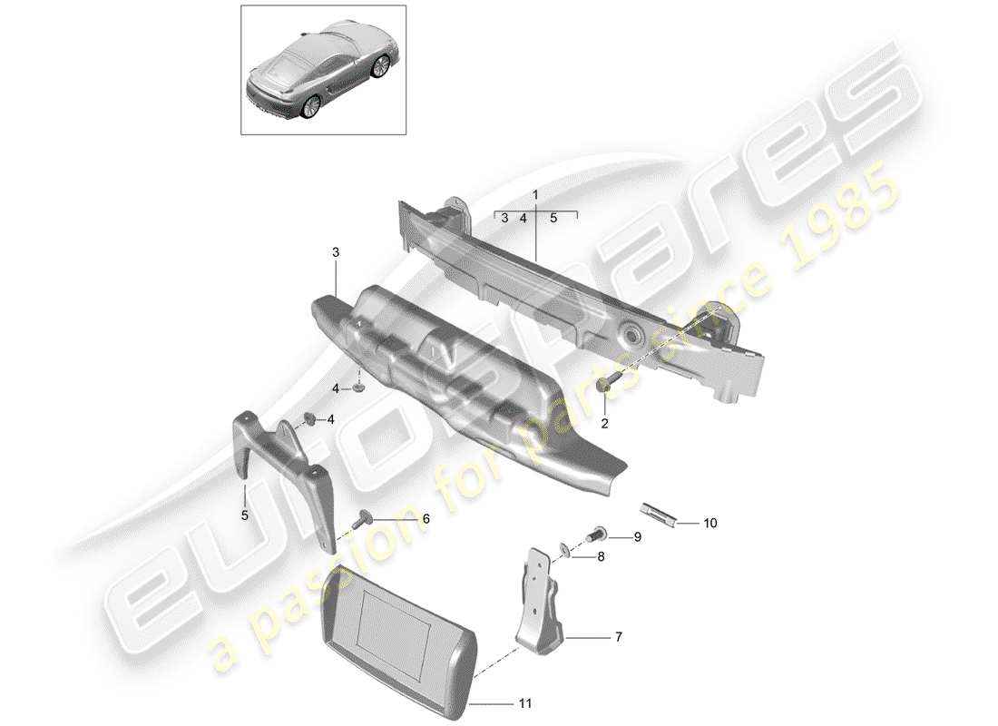 porsche cayman gt4 (2016) bumper bracket part diagram