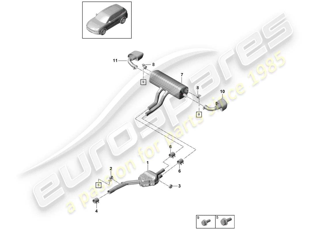 porsche cayenne e3 (2019) exhaust system part diagram