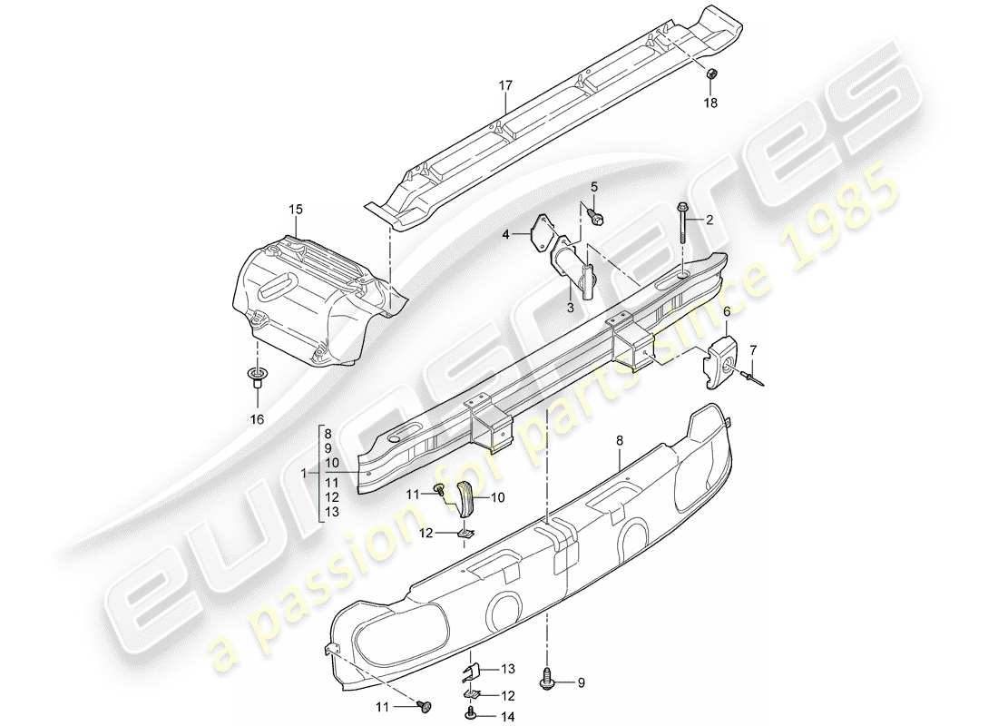 porsche 997 t/gt2 (2008) bumper part diagram