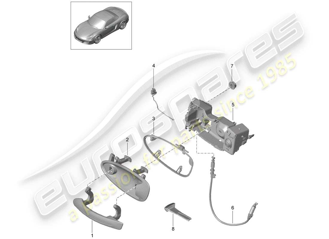 porsche boxster 981 (2013) door handle part diagram