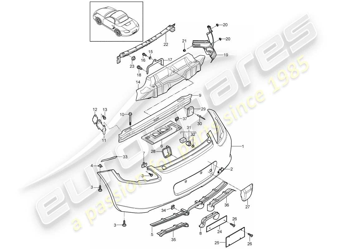 porsche boxster 987 (2011) bumper part diagram