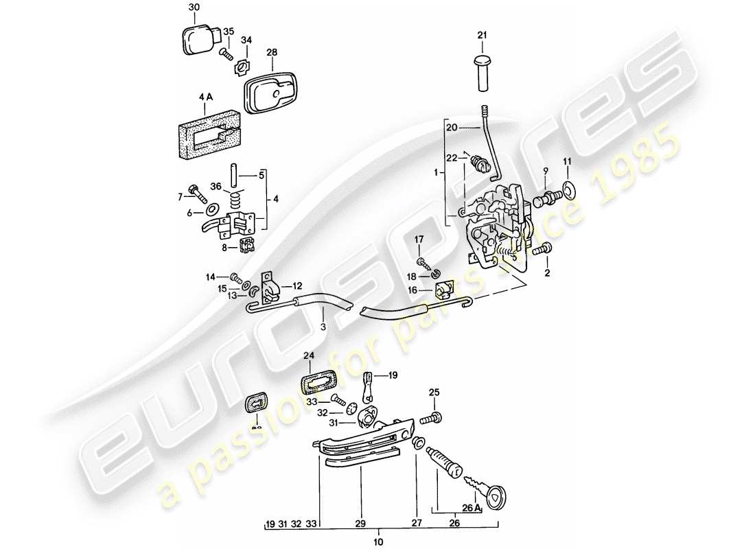 porsche 924 (1976) installation parts - door - door latch part diagram