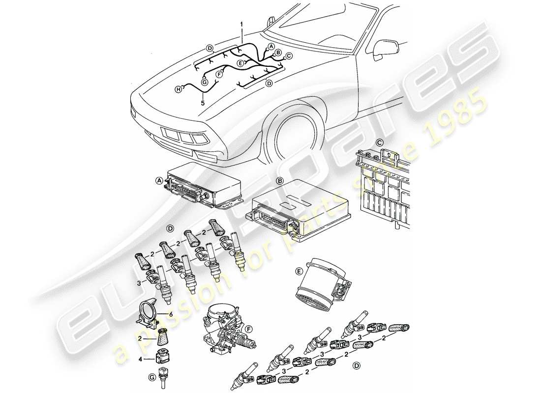 porsche 928 (1985) harness - lh-jetronic part diagram