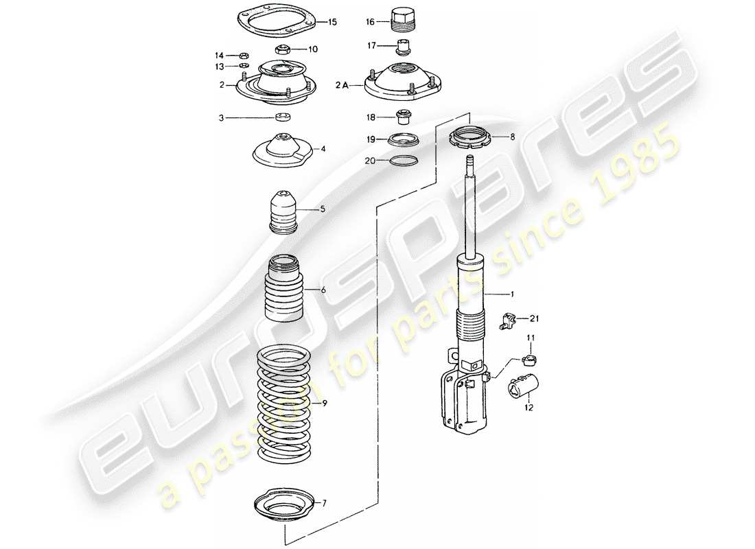 porsche 964 (1989) suspension - shock absorber strut - new design - attention part diagram