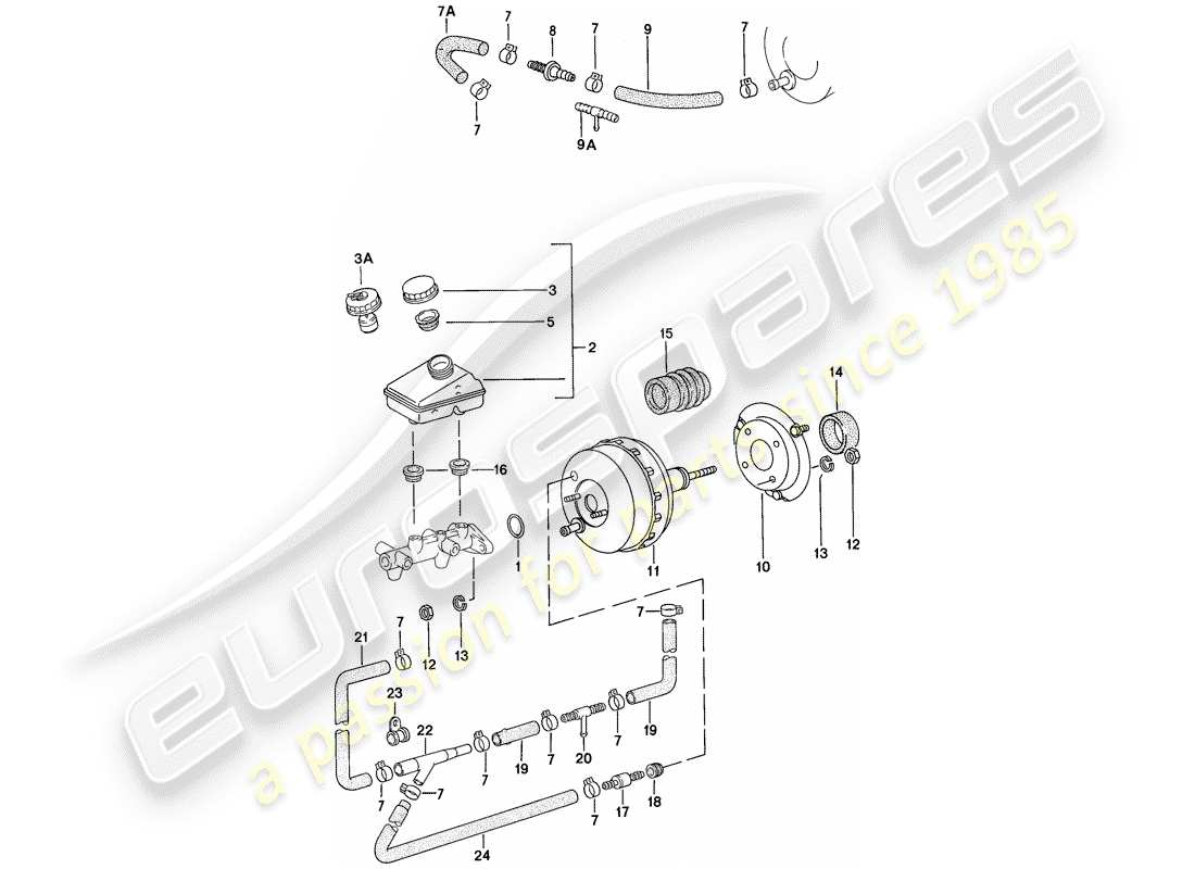 porsche 924 (1977) reservoir - brake booster part diagram