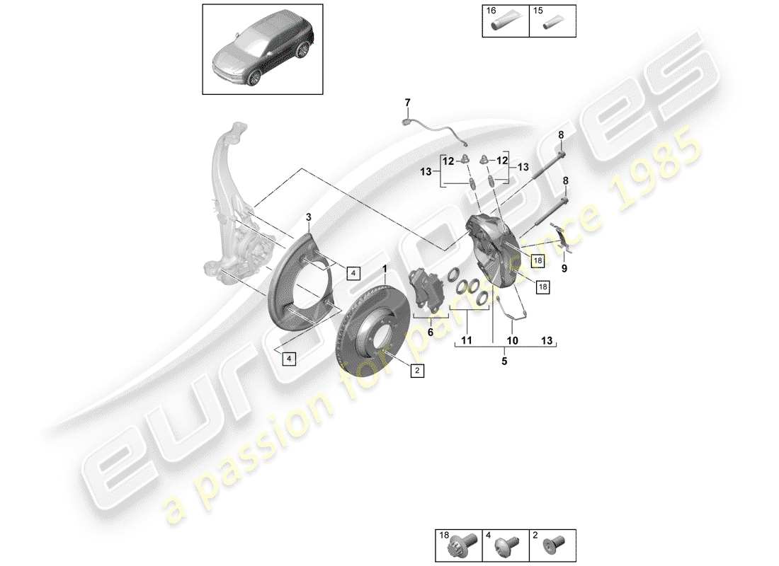 porsche cayenne e3 (2018) disc brakes part diagram