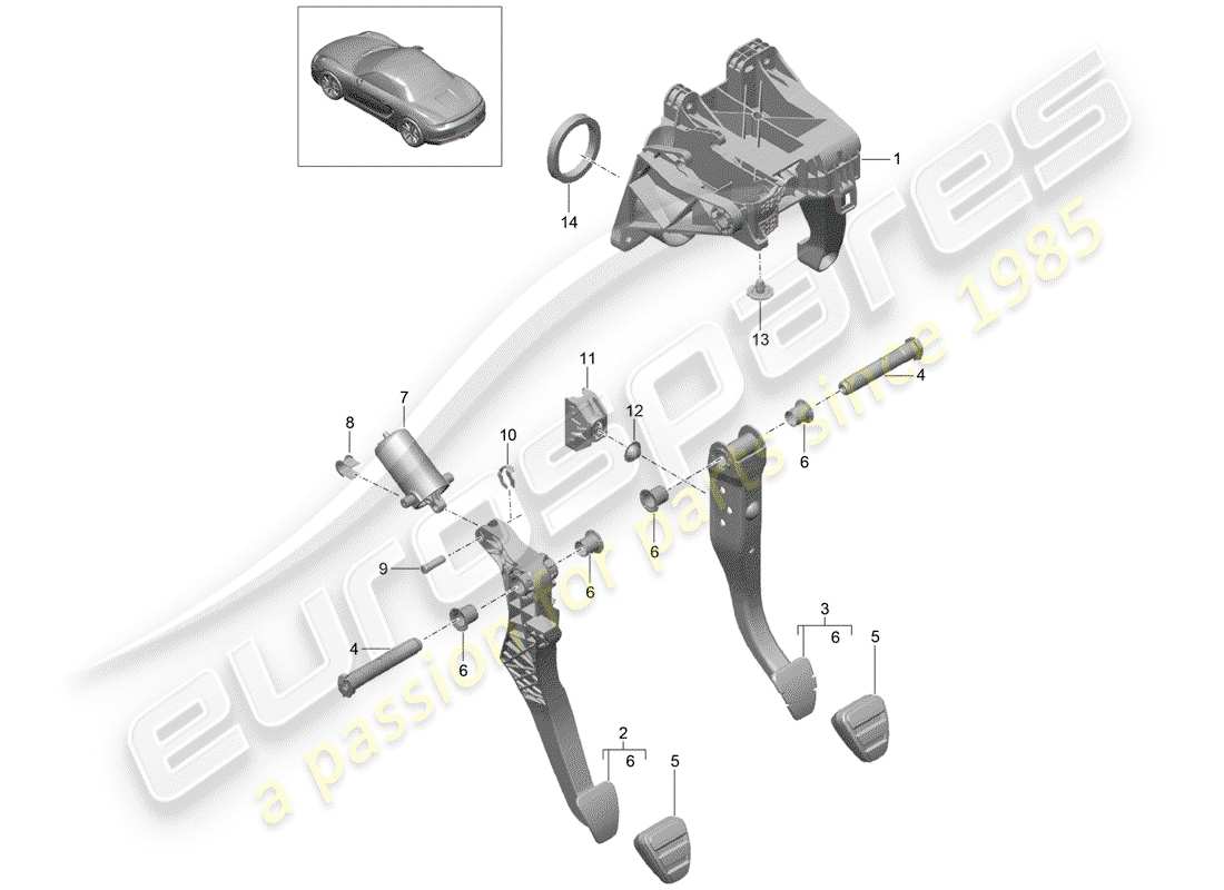 porsche boxster 981 (2016) pedals part diagram