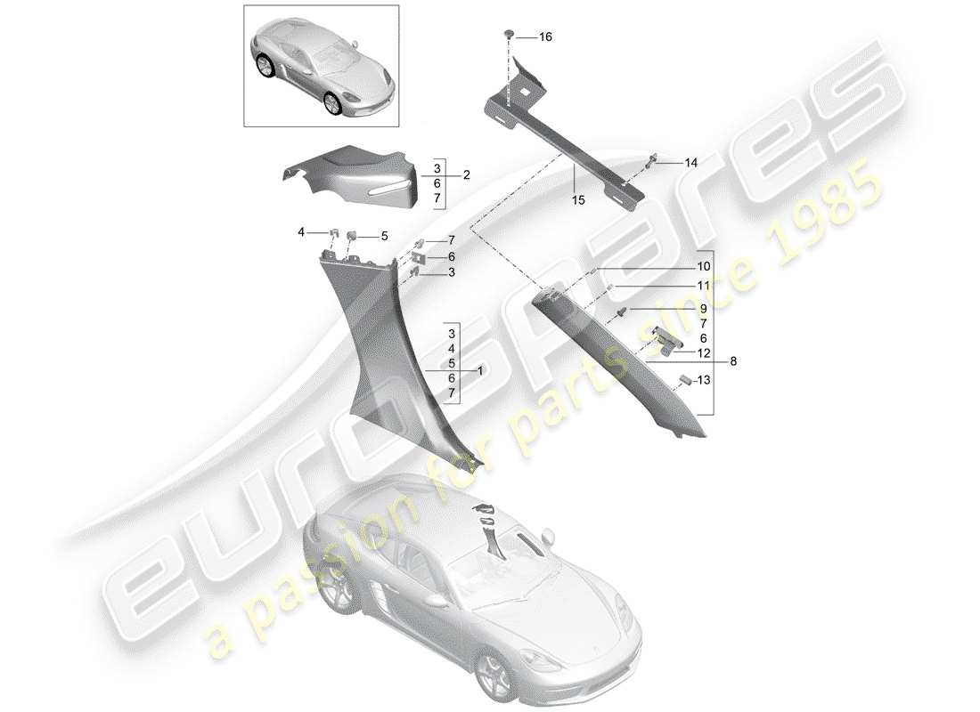 porsche 718 cayman (2020) quarter trim panel part diagram