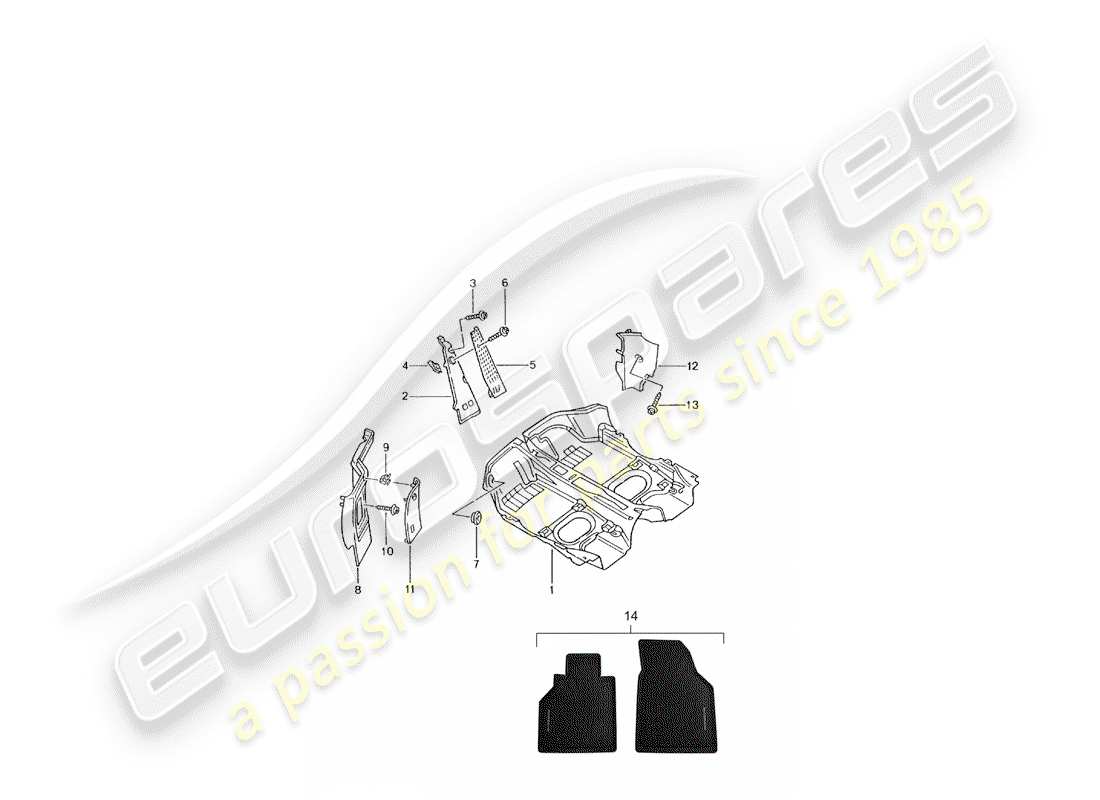 porsche 996 t/gt2 (2001) floor cover - trims part diagram