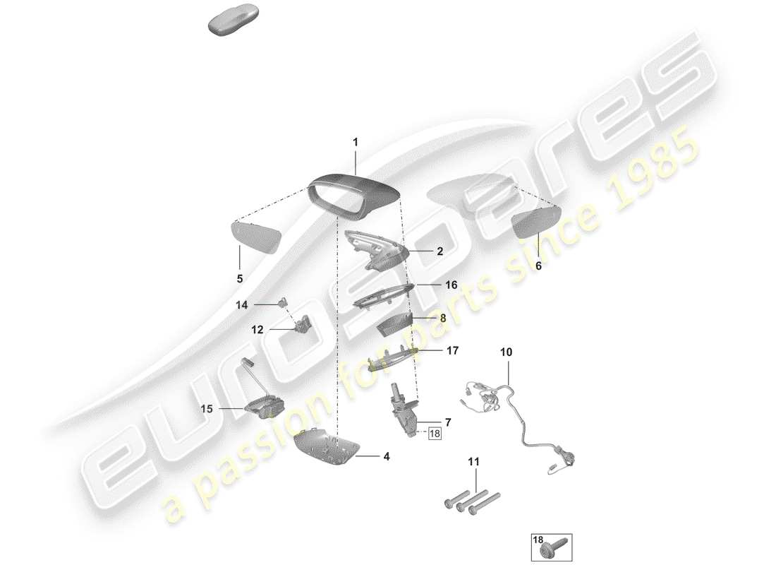 porsche 2020 rear view mirror part diagram