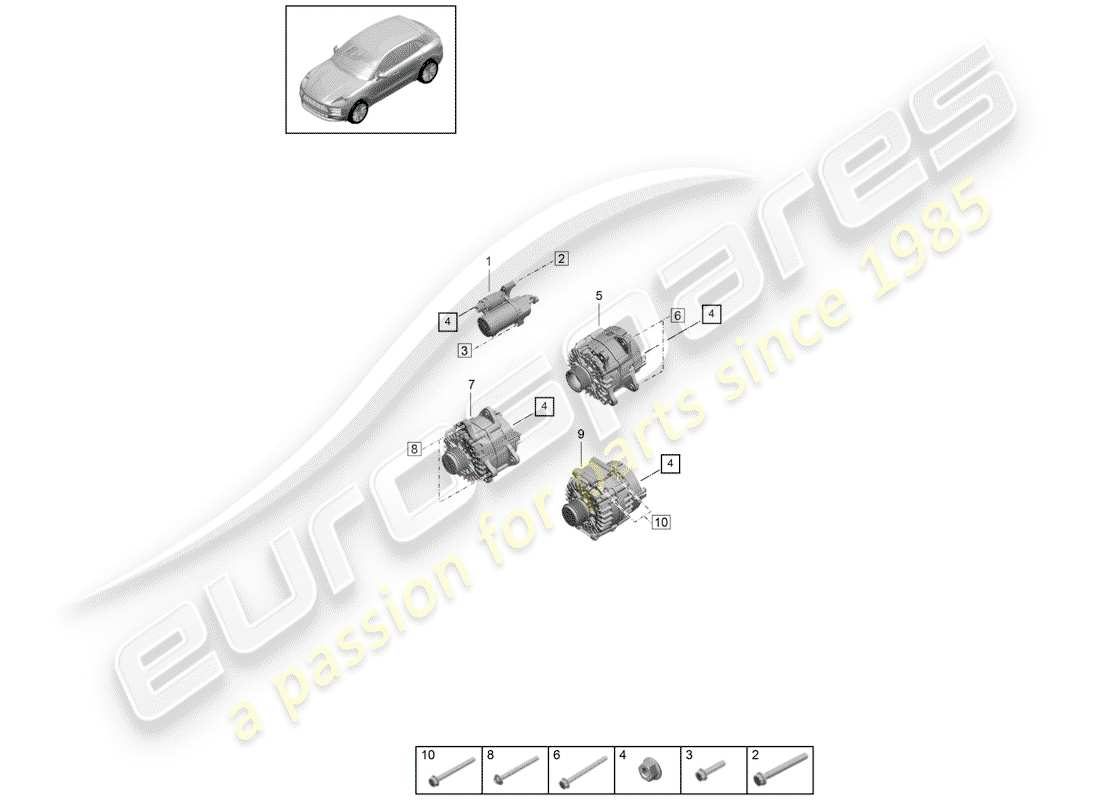 porsche macan (2019) starter part diagram