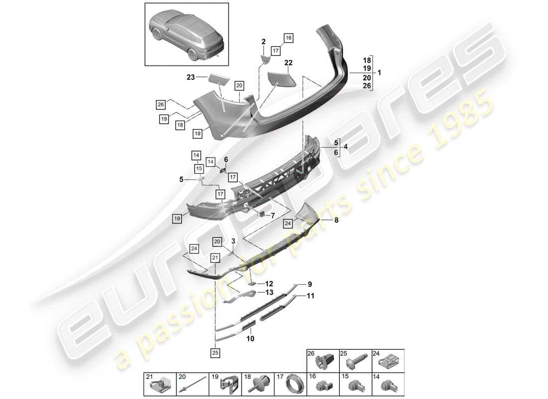 porsche cayenne e3 (2018) bumper part diagram