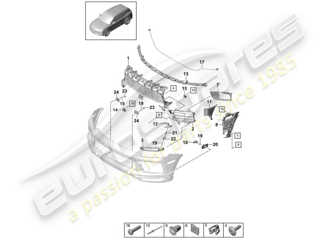 porsche cayenne e3 (2018) bumper part diagram