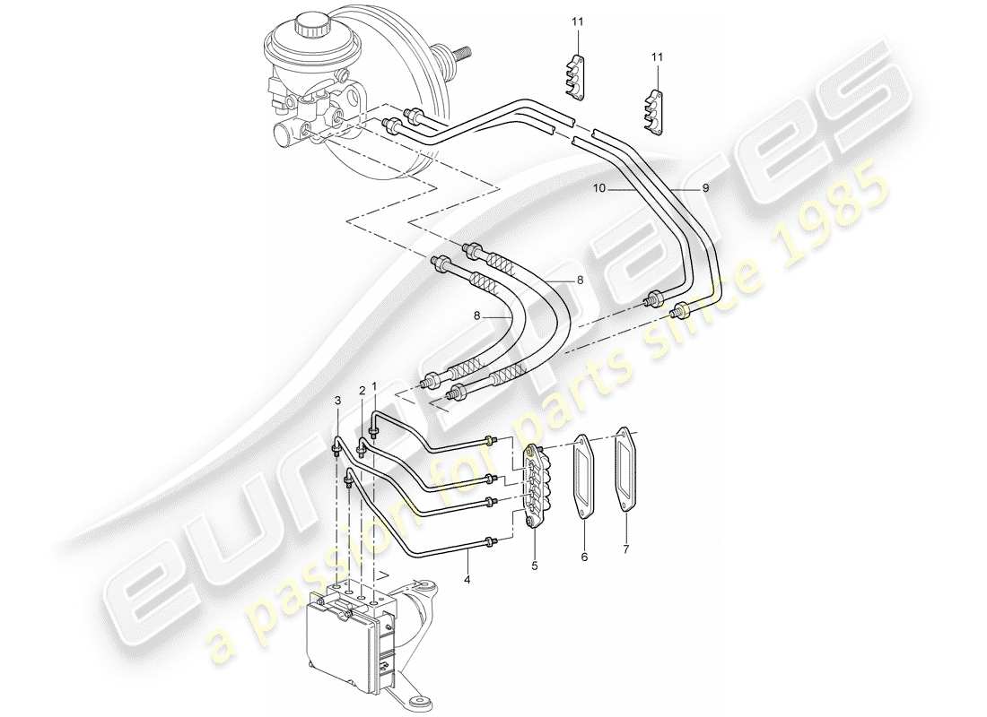 porsche 997 gt3 (2011) brake lines part diagram