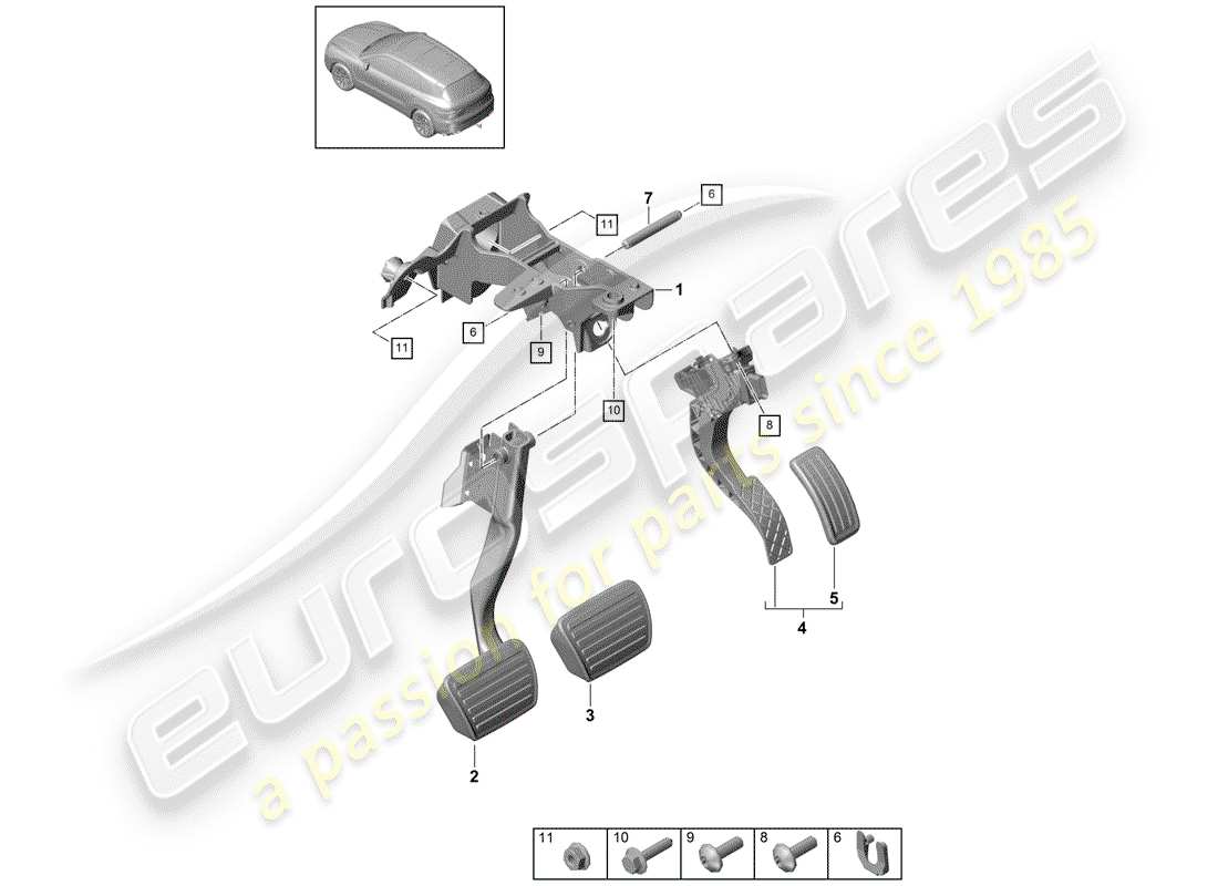 porsche cayenne e3 (2019) brake and acc. pedal assembly part diagram