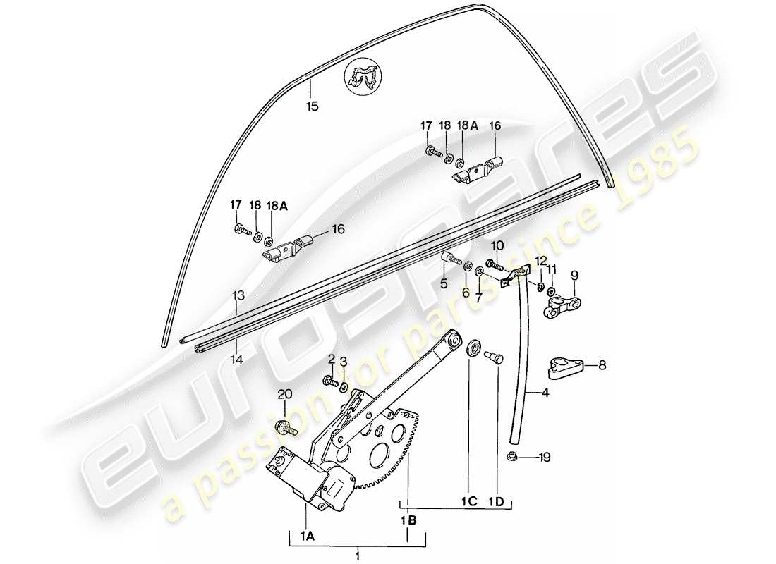 porsche 928 (1986) window regulator part diagram