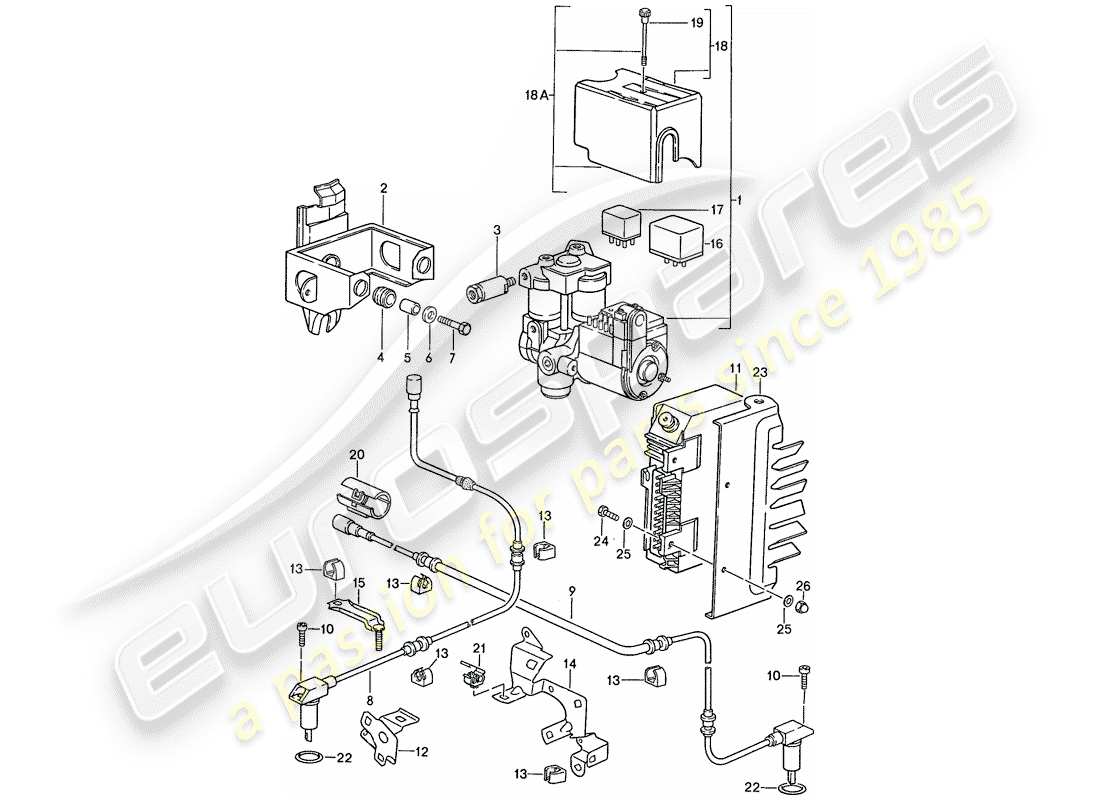 porsche 928 (1987) hydraulic unit - speed sensor - electronic control module - anti-locking brake syst. -abs- part diagram