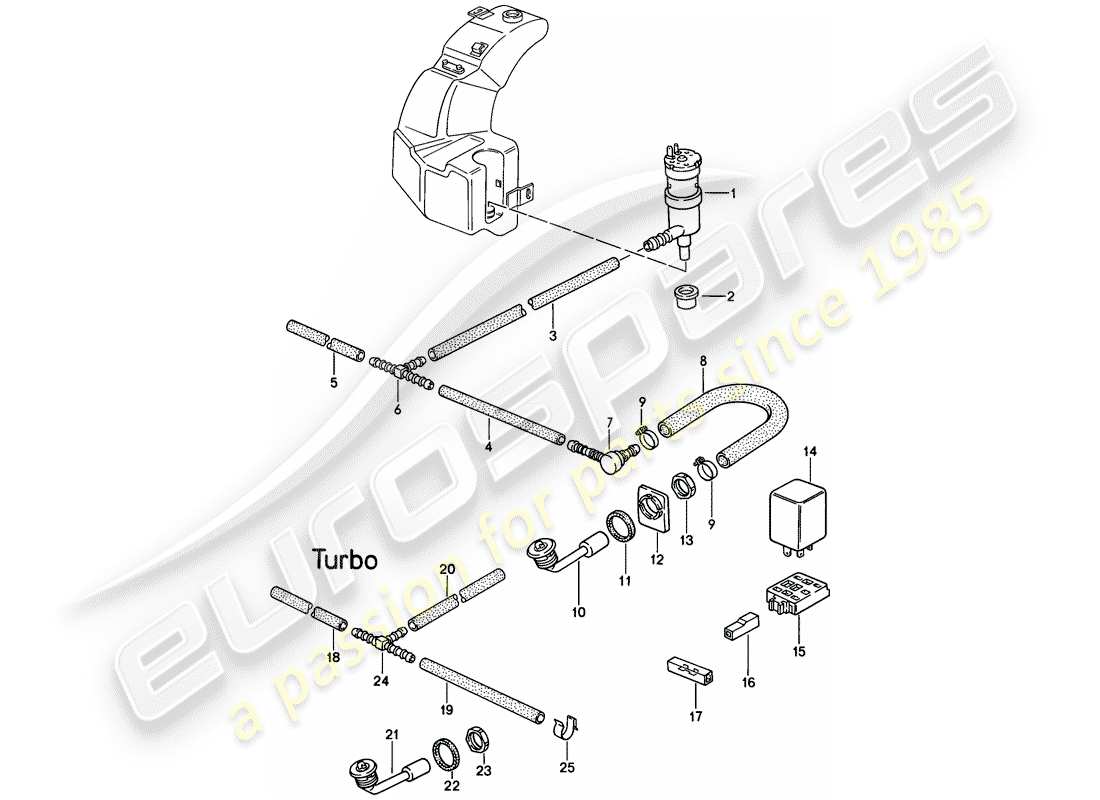 porsche 944 (1988) headlight washer system part diagram