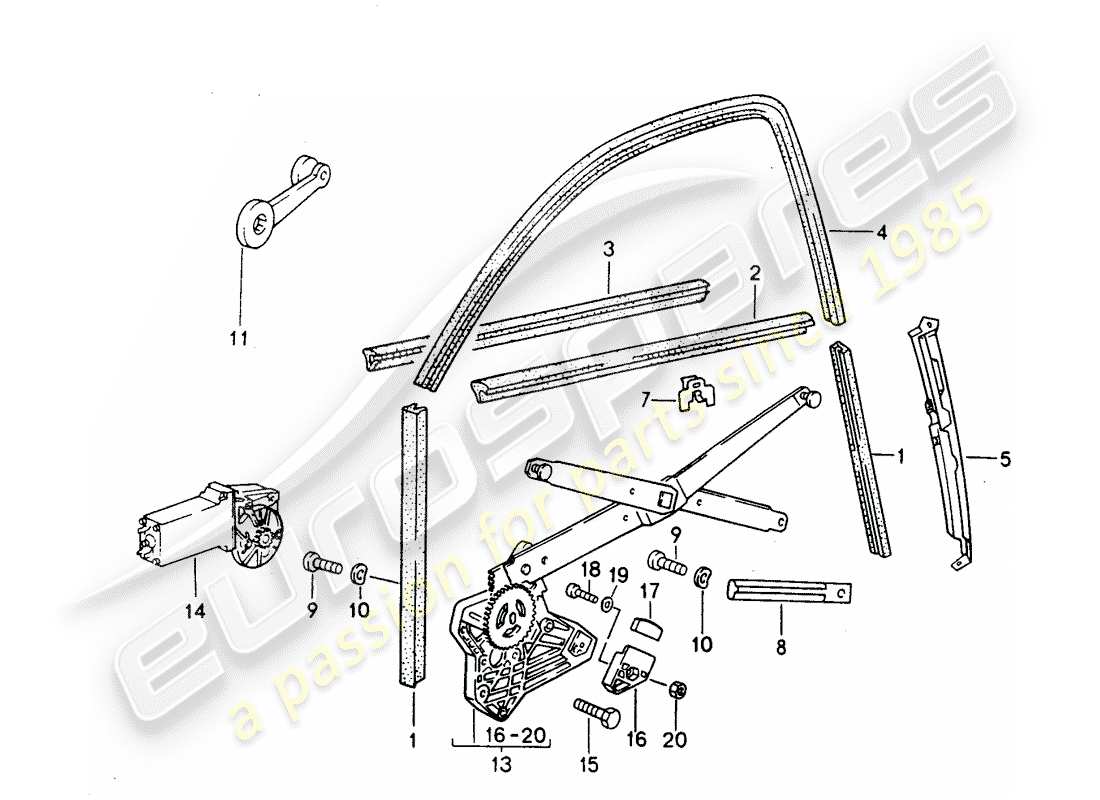 porsche 968 (1992) window regulator - glass channel part diagram