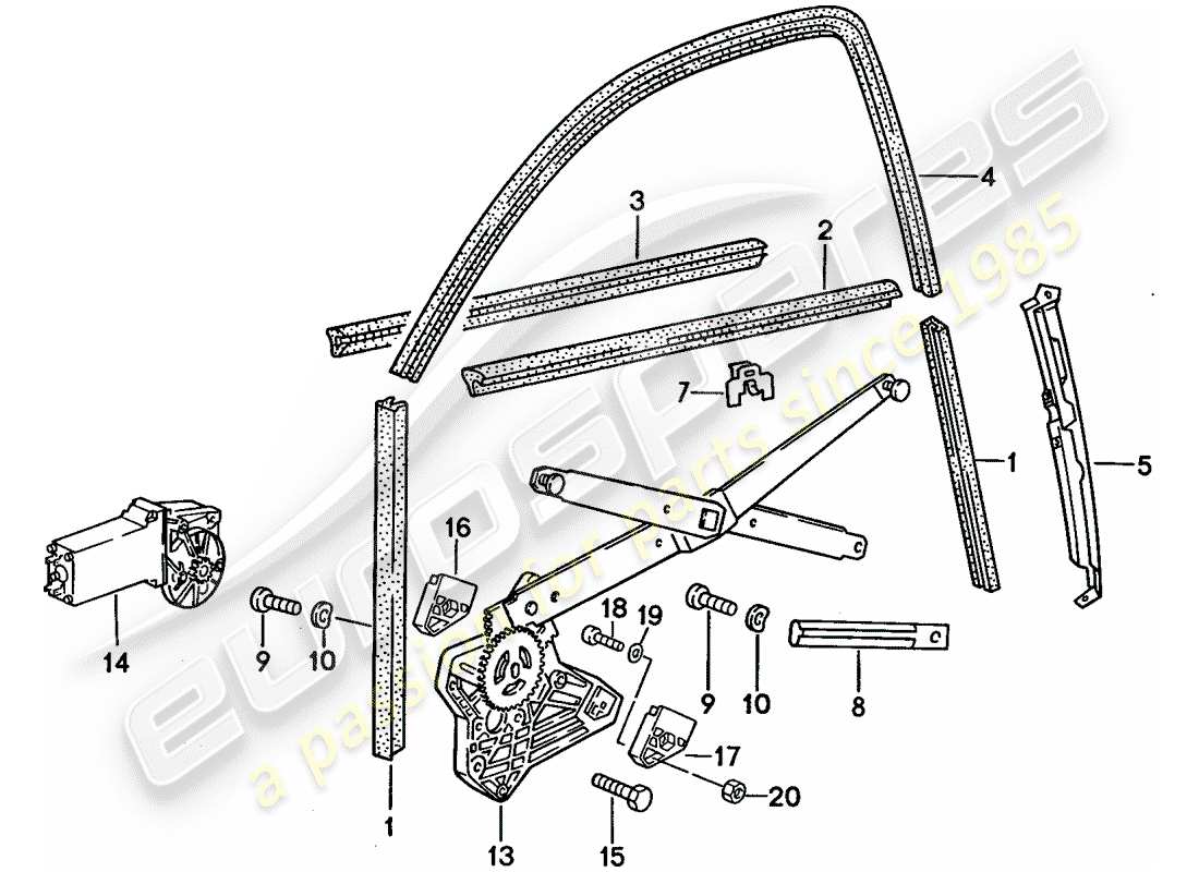 porsche 944 (1991) window regulator - glass channel part diagram